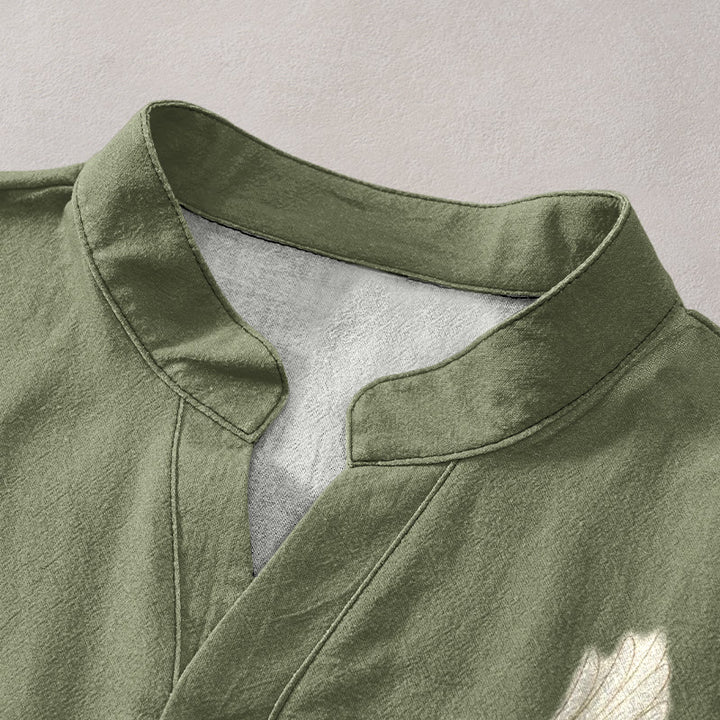 Buddha Stones Camicia da uomo a maniche corte con mezzo bottone, stampa "Cotton Crane Auspicious Clouds Landscapes". - image 2