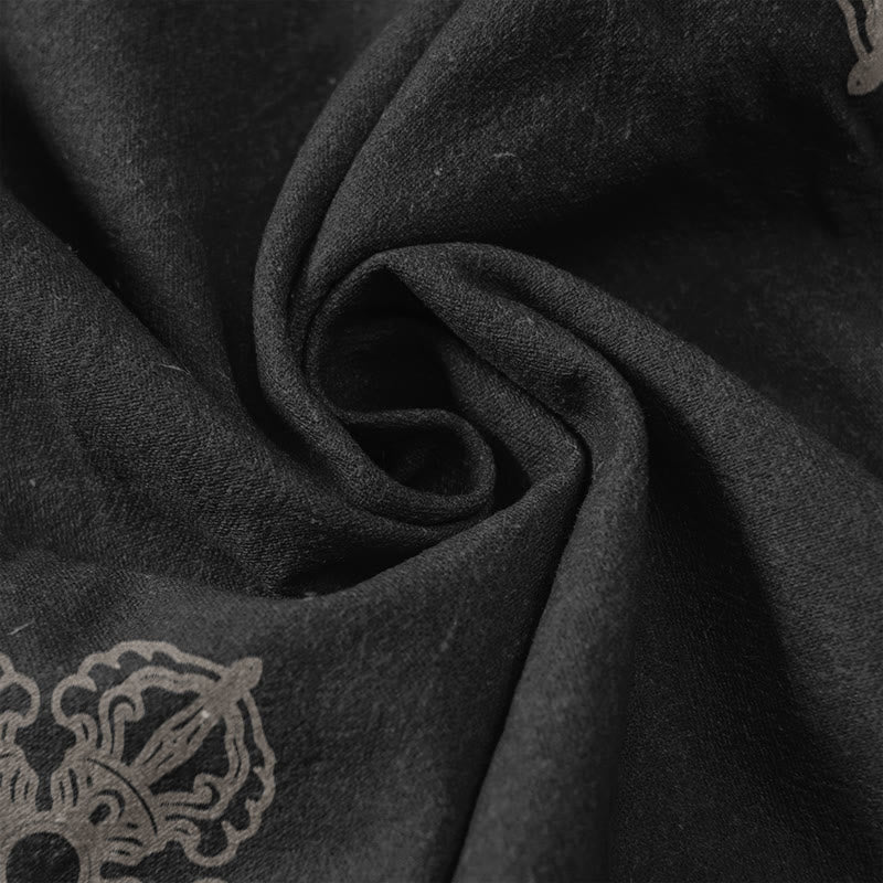 Buddha Stones Pantaloni da donna in cotone casual con elastico in vita e tasche, con stampa di fiori di loto, doppio Dorje Vajra Namaste Om e motivo a doppio Dorje. - image 3