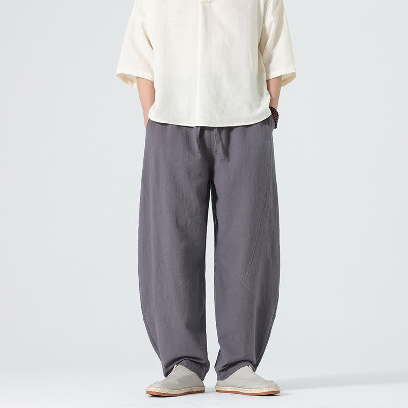 Buddha Stones Pantaloni da uomo primaverili in cotone tinta unita con coulisse e tasche. - Grigio - US/UK/AU46, EU56 (5XL) - image 1