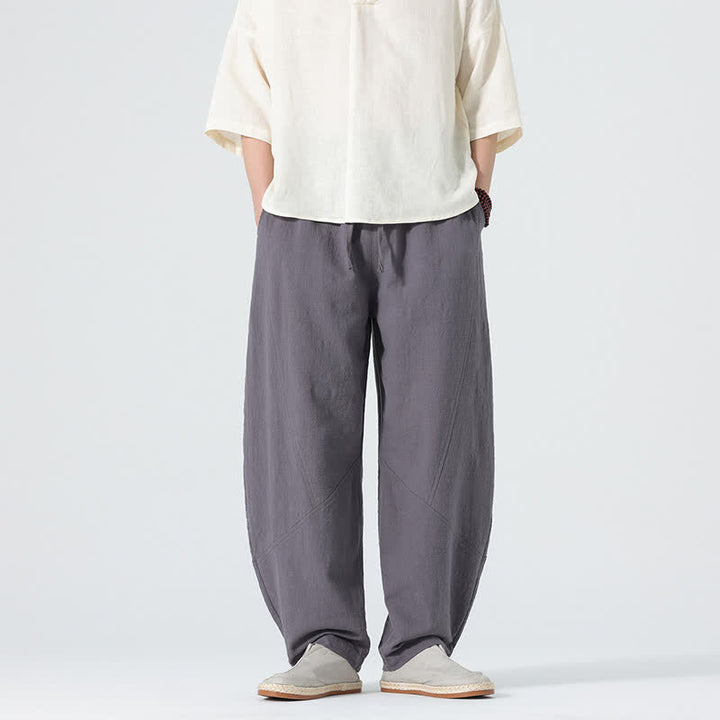 Buddha Stones Pantaloni da uomo primaverili in cotone tinta unita con coulisse e tasche. - Grigio - US/UK/AU46, EU56 (5XL) - image 1