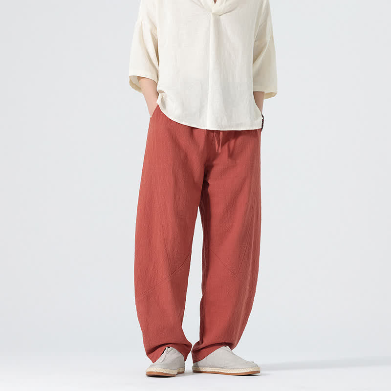 Buddha Stones Pantaloni da uomo primaverili in cotone tinta unita con coulisse e tasche. - Pomodoro - US/UK/AU46, EU56 (5XL) - image 14