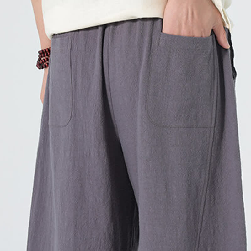 Buddha Stones Pantaloni da uomo primaverili in cotone tinta unita con coulisse e tasche. - image 5