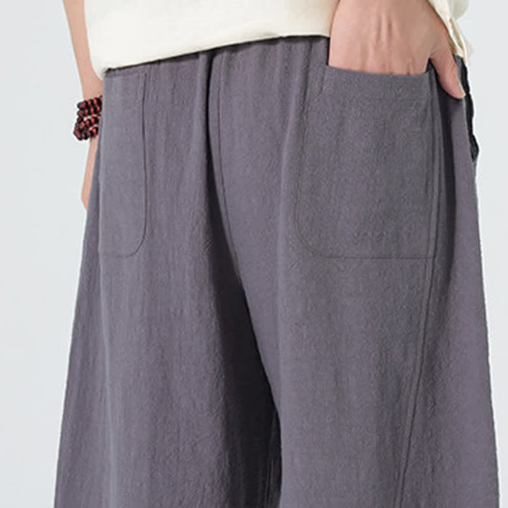 Buddha Stones Pantaloni da uomo primaverili in cotone tinta unita con coulisse e tasche. - image 5