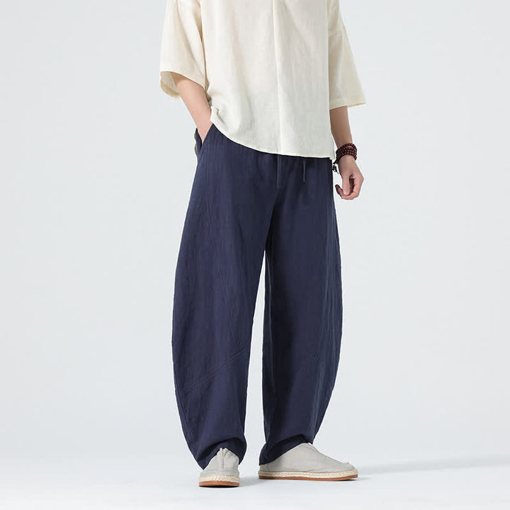 Buddha Stones Pantaloni da uomo primaverili in cotone tinta unita con coulisse e tasche. - Blu mezzanotte - US/UK/AU46, EU56 (5XL) - image 8