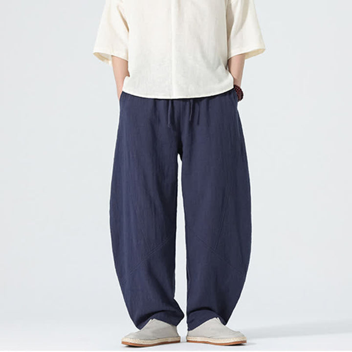 Buddha Stones Pantaloni da uomo primaverili in cotone tinta unita con coulisse e tasche. - image 9