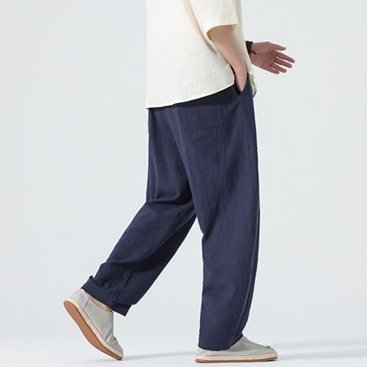 Buddha Stones Pantaloni da uomo primaverili in cotone tinta unita con coulisse e tasche. - image 12