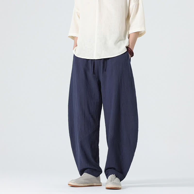 Buddha Stones Pantaloni da uomo primaverili in cotone tinta unita con coulisse e tasche. - image 10