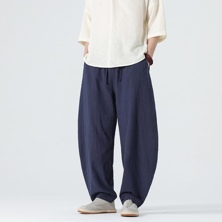 Buddha Stones Pantaloni da uomo primaverili in cotone tinta unita con coulisse e tasche. - image 10