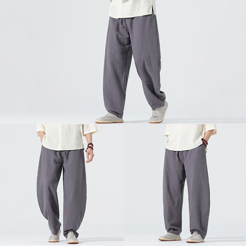 Buddha Stones Pantaloni da uomo primaverili in cotone tinta unita con coulisse e tasche. - image 7