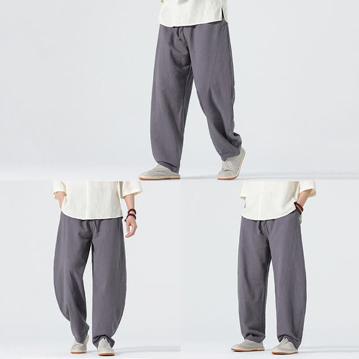 Buddha Stones Pantaloni da uomo primaverili in cotone tinta unita con coulisse e tasche. - image 7