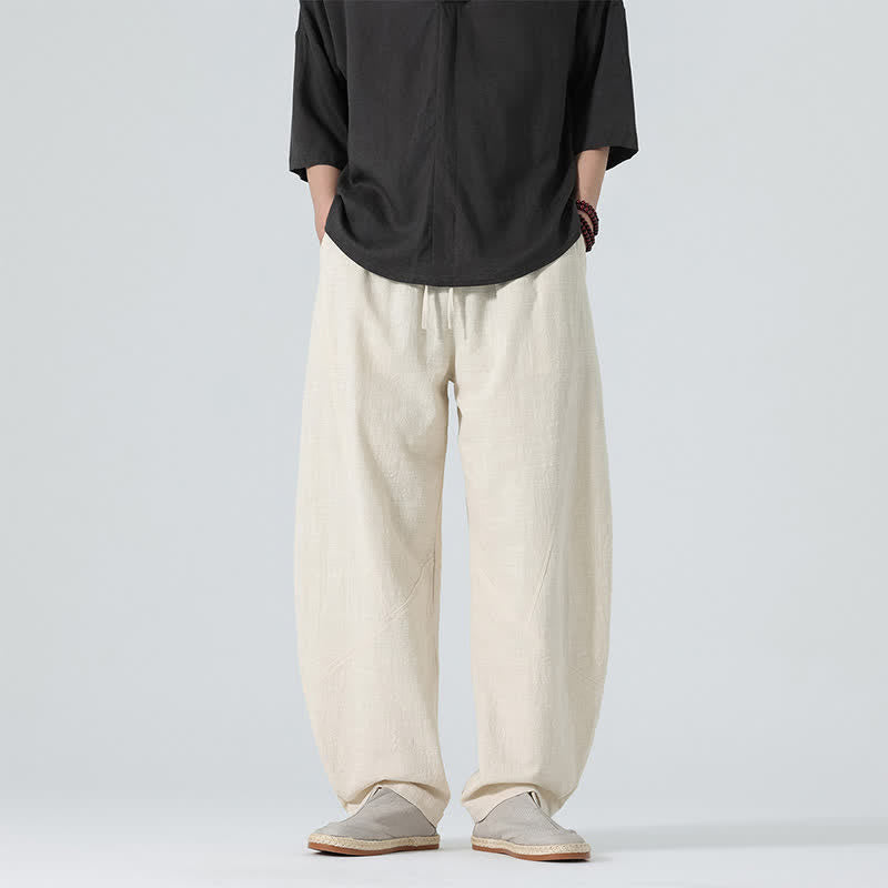 Buddha Stones Pantaloni da uomo primaverili in cotone tinta unita con coulisse e tasche. - Beige - US/UK/AU46, EU56 (5XL) - image 20