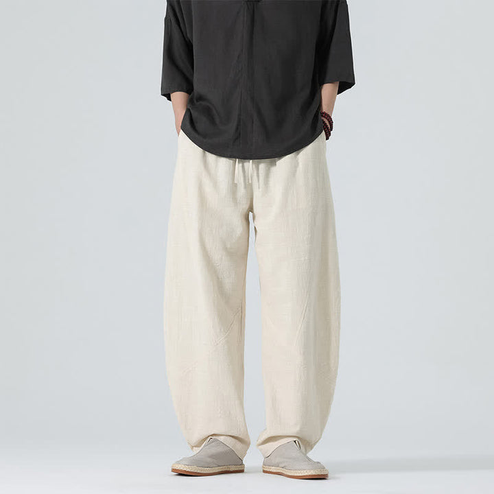 Buddha Stones Pantaloni da uomo primaverili in cotone tinta unita con coulisse e tasche. - Beige - US/UK/AU46, EU56 (5XL) - image 20
