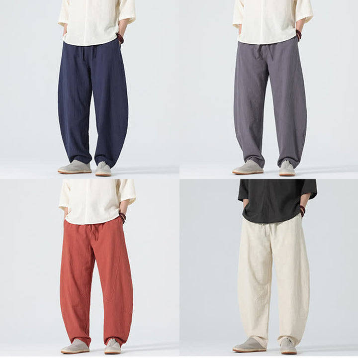 Buddha Stones Pantaloni da uomo primaverili in cotone tinta unita con coulisse e tasche. - image 26