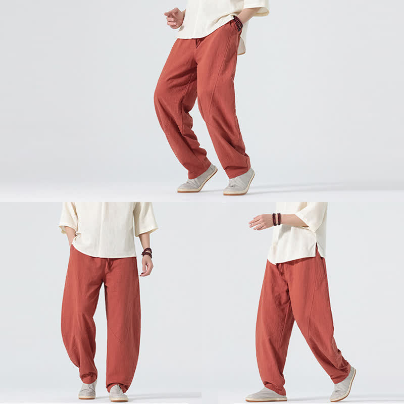 Buddha Stones Pantaloni da uomo primaverili in cotone tinta unita con coulisse e tasche. - image 19