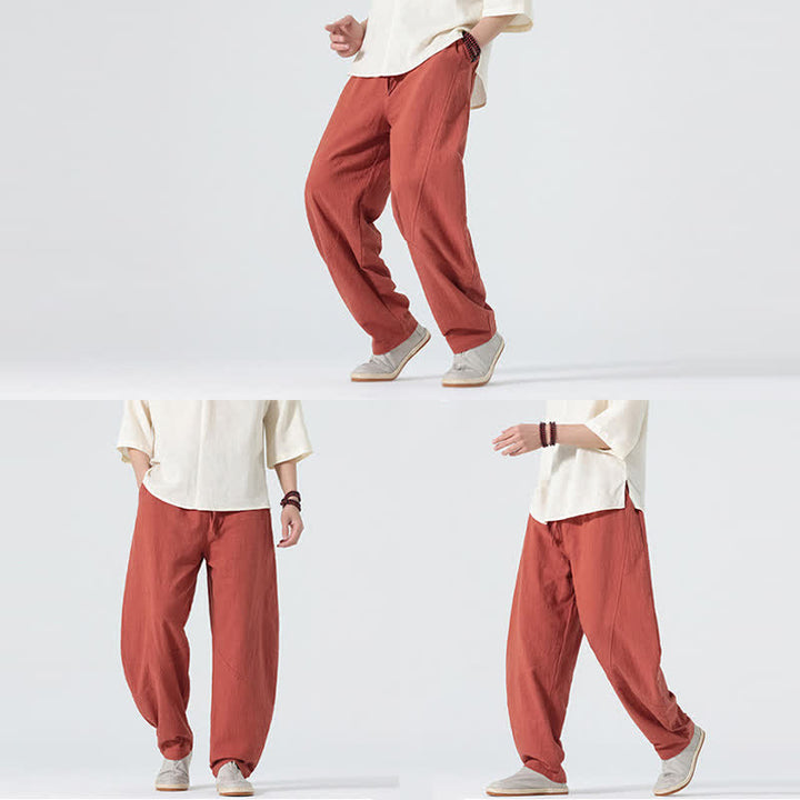 Buddha Stones Pantaloni da uomo primaverili in cotone tinta unita con coulisse e tasche. - image 19
