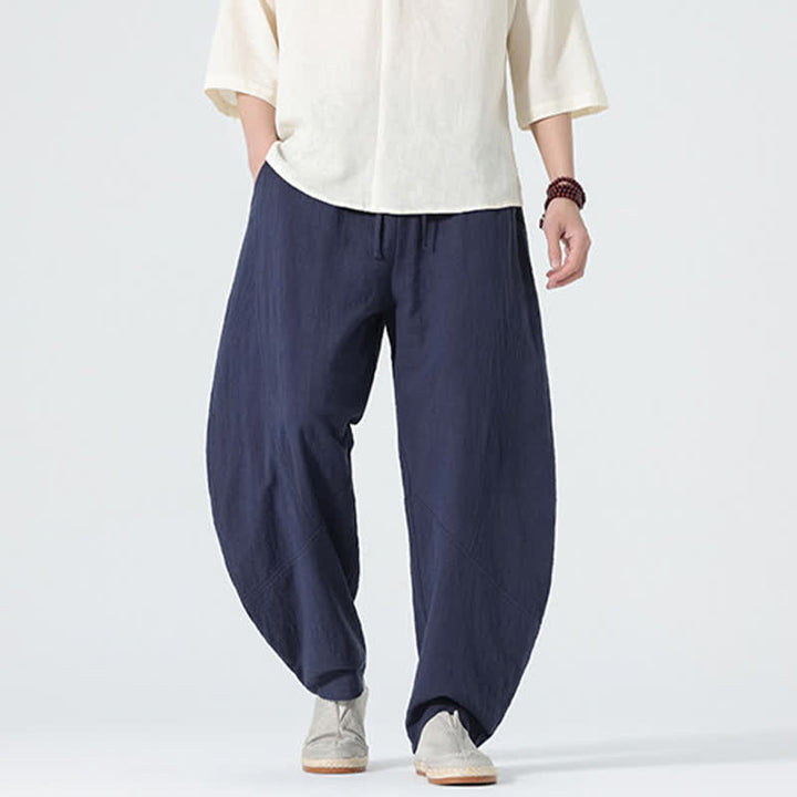 Buddha Stones Pantaloni da uomo primaverili in cotone tinta unita con coulisse e tasche. - image 11