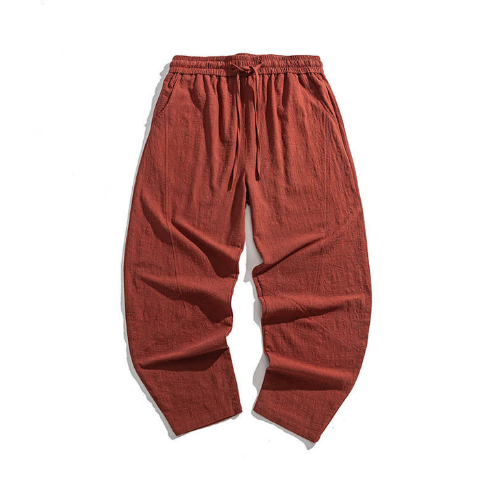 Buddha Stones Pantaloni da uomo primaverili in cotone tinta unita con coulisse e tasche. - image 18