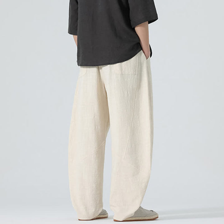 Buddha Stones Pantaloni da uomo primaverili in cotone tinta unita con coulisse e tasche. - image 23