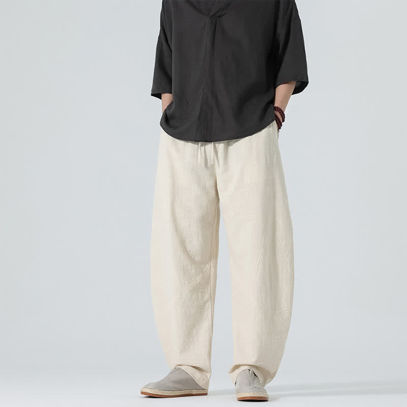 Buddha Stones Pantaloni da uomo primaverili in cotone tinta unita con coulisse e tasche. - image 22