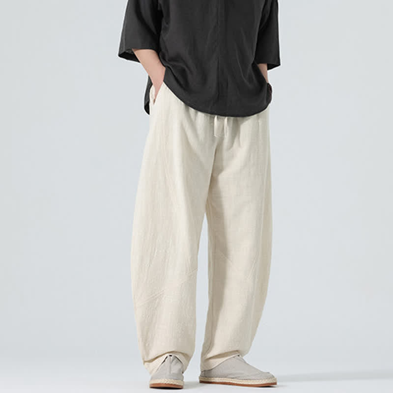 Buddha Stones Pantaloni da uomo primaverili in cotone tinta unita con coulisse e tasche. - image 24