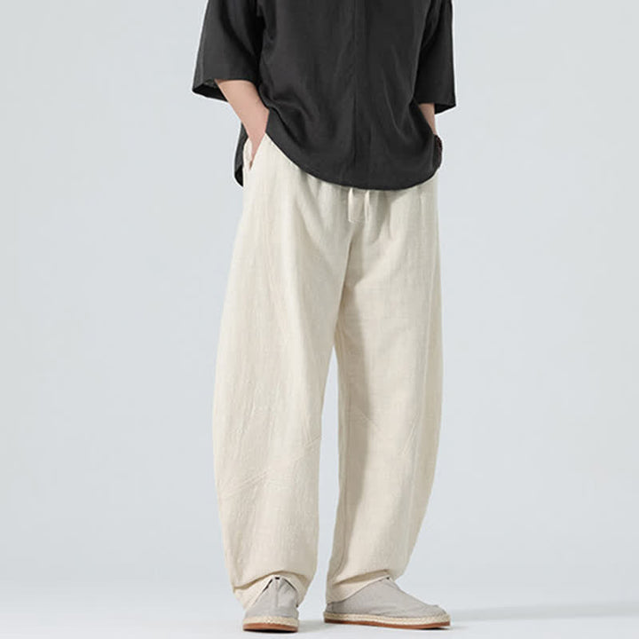 Buddha Stones Pantaloni da uomo primaverili in cotone tinta unita con coulisse e tasche. - image 24