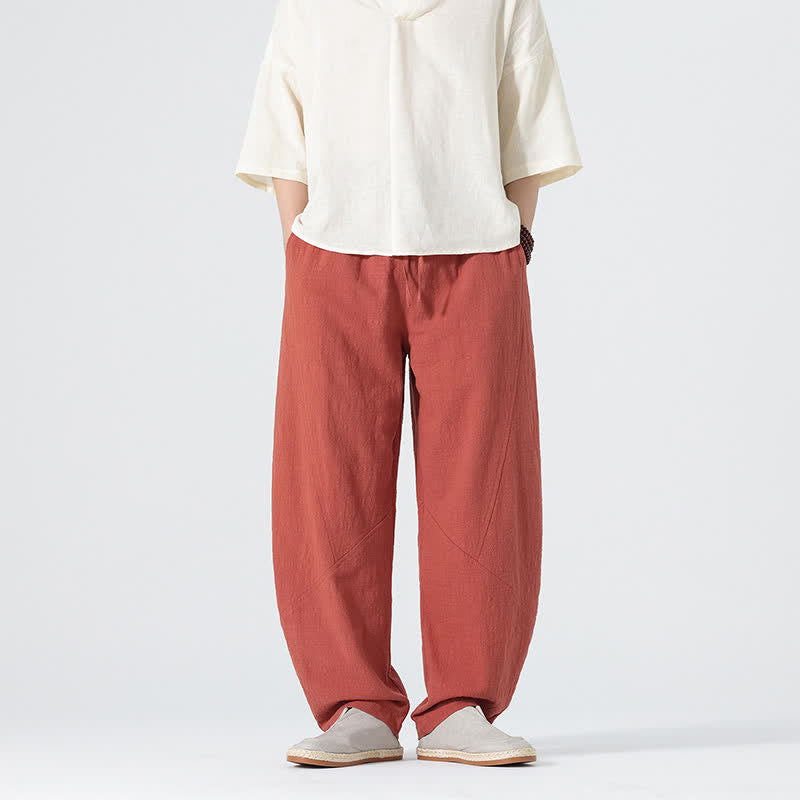 Buddha Stones Pantaloni da uomo primaverili in cotone tinta unita con coulisse e tasche. - image 15