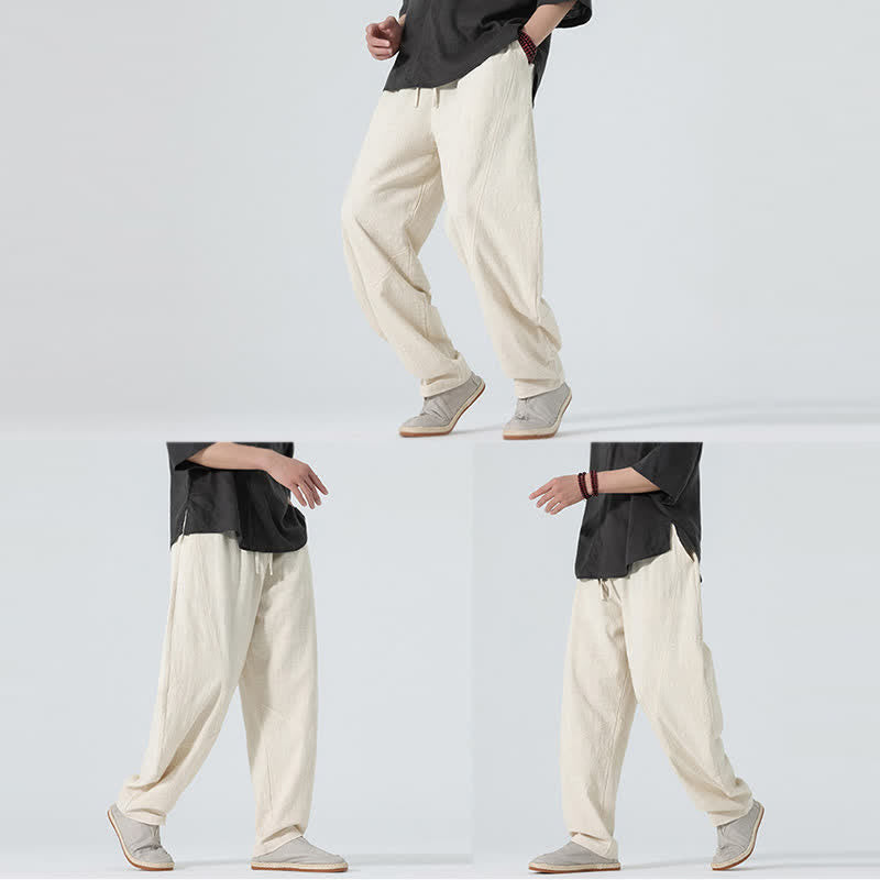 Buddha Stones Pantaloni da uomo primaverili in cotone tinta unita con coulisse e tasche. - image 25