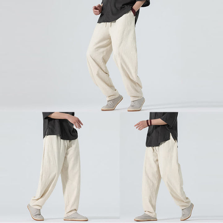 Buddha Stones Pantaloni da uomo primaverili in cotone tinta unita con coulisse e tasche. - image 25