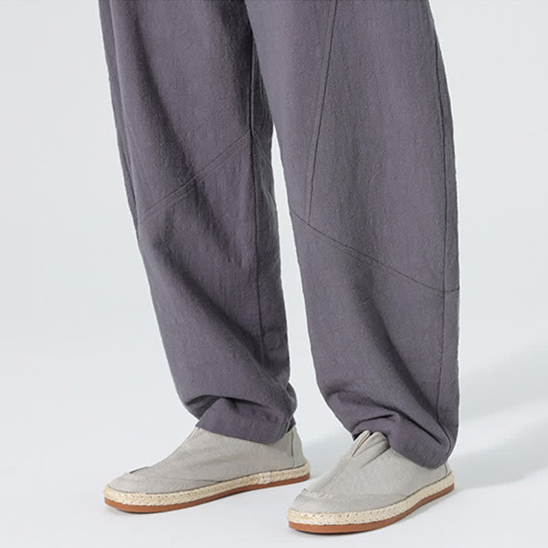 Buddha Stones Pantaloni da uomo primaverili in cotone tinta unita con coulisse e tasche. - image 6
