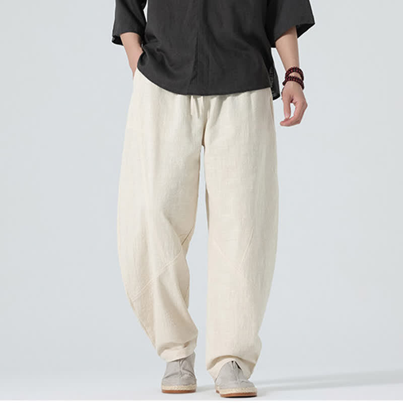 Buddha Stones Pantaloni da uomo primaverili in cotone tinta unita con coulisse e tasche. - image 21