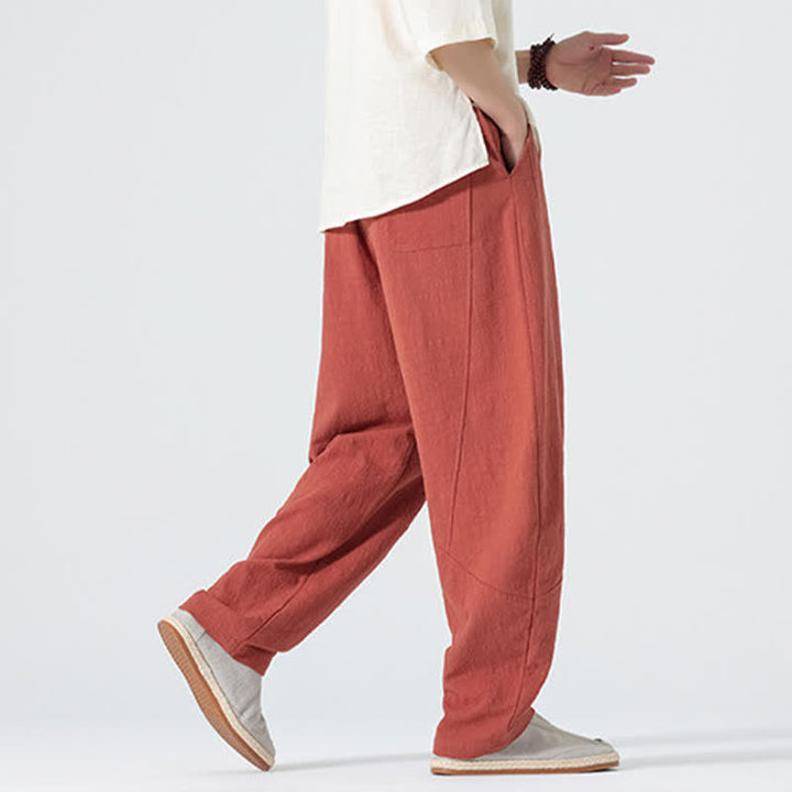 Buddha Stones Pantaloni da uomo primaverili in cotone tinta unita con coulisse e tasche. - image 17