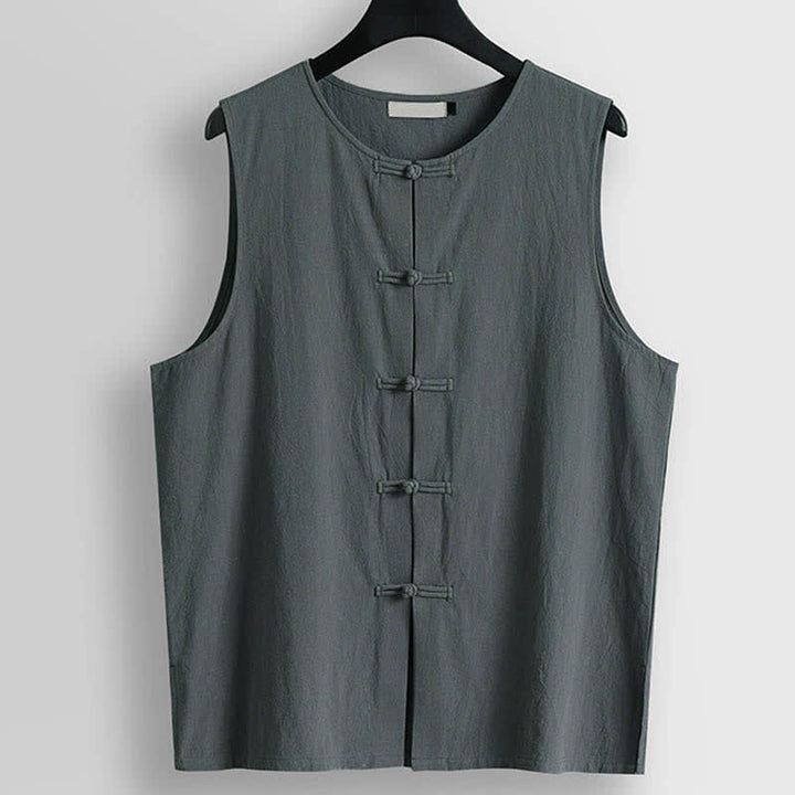 Buddha Stones Gilet senza maniche da uomo in cotone e lino con scollo rotondo e bottoni a rana in stile retrò - Grigio ardesia chiaro - US/UK/AU56，EU66(9XL) - image 8