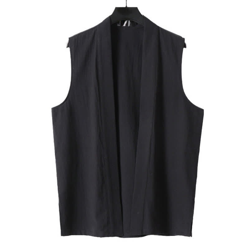 Buddha Stones Kimono da uomo senza maniche in cotone e lino, tinta unita, con apertura frontale, ideale per la primavera. - image 12
