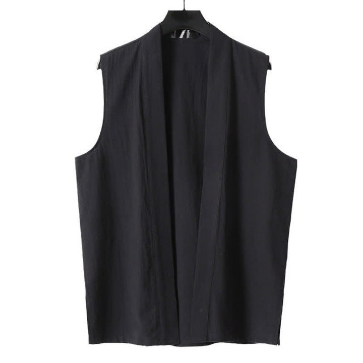 Buddha Stones Kimono da uomo senza maniche in cotone e lino, tinta unita, con apertura frontale, ideale per la primavera. - image 12