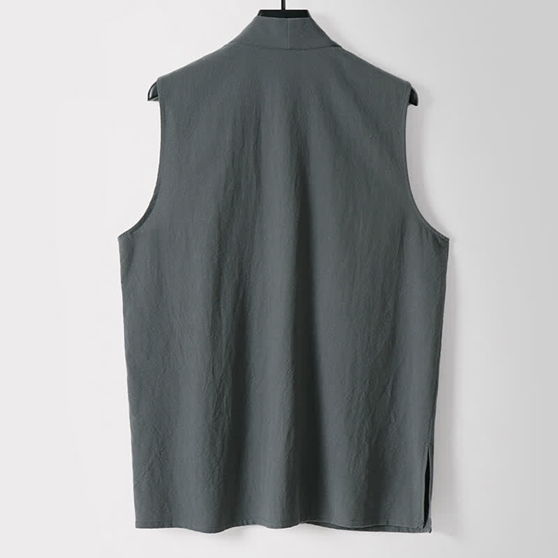 Buddha Stones Kimono da uomo senza maniche in cotone e lino, tinta unita, con apertura frontale, ideale per la primavera. - image 1