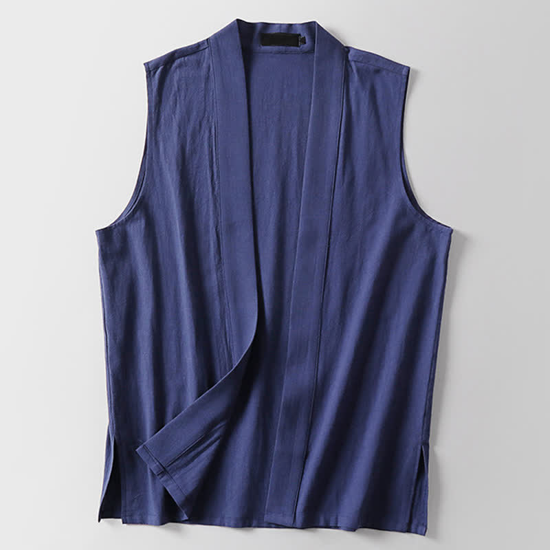 Buddha Stones Kimono da uomo senza maniche in cotone e lino, tinta unita, con apertura frontale, ideale per la primavera. - image 16