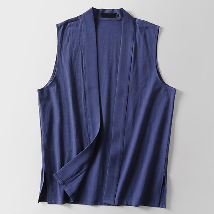 Buddha Stones Kimono da uomo senza maniche in cotone e lino, tinta unita, con apertura frontale, ideale per la primavera. - image 16