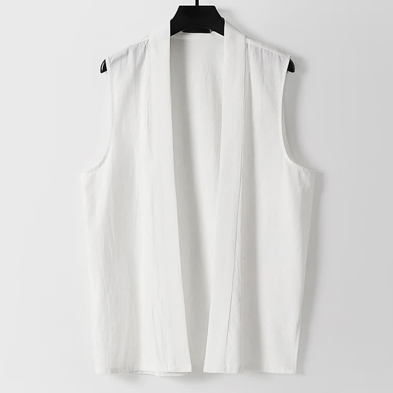 Buddha Stones Kimono da uomo senza maniche in cotone e lino, tinta unita, con apertura frontale, ideale per la primavera. - Bianco - US/UK/AU56，EU66(9XL) - image 8