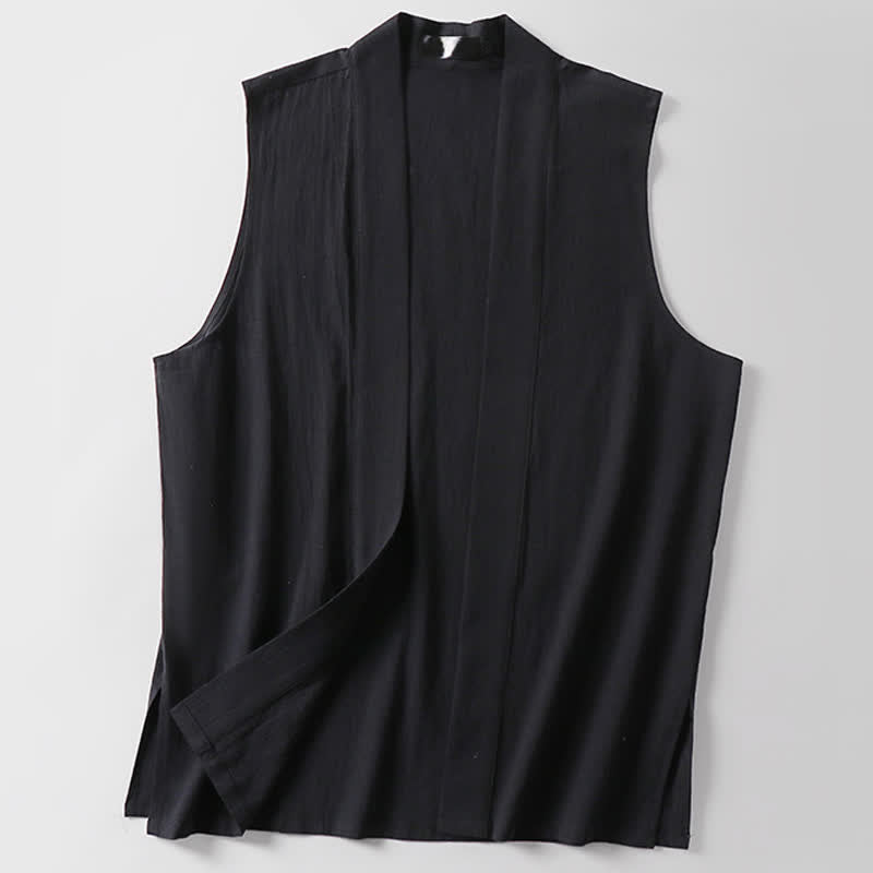 Buddha Stones Kimono da uomo senza maniche in cotone e lino, tinta unita, con apertura frontale, ideale per la primavera. - image 11