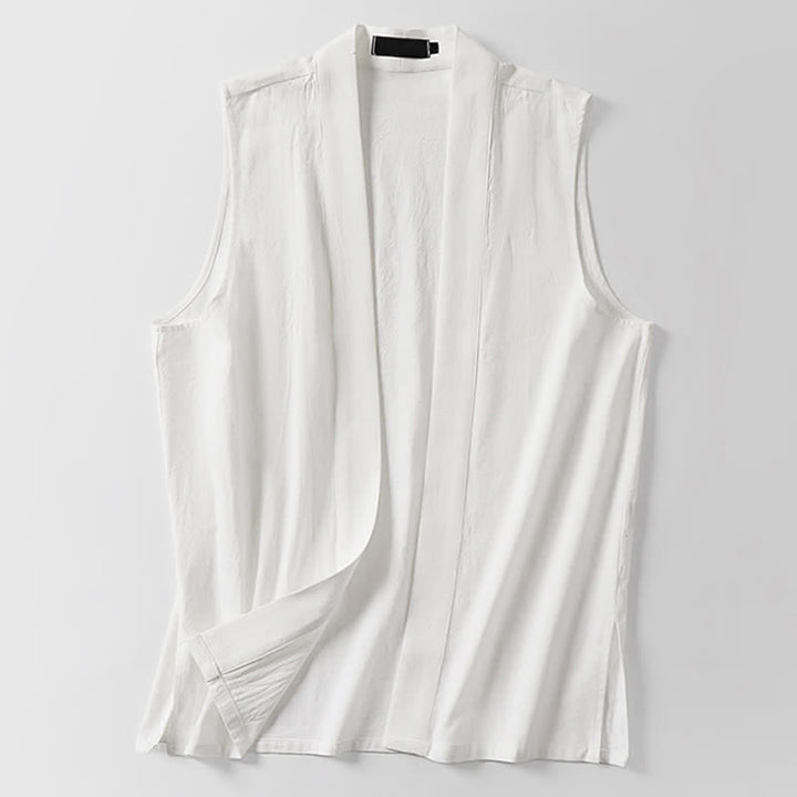 Buddha Stones Kimono da uomo senza maniche in cotone e lino, tinta unita, con apertura frontale, ideale per la primavera. - image 9