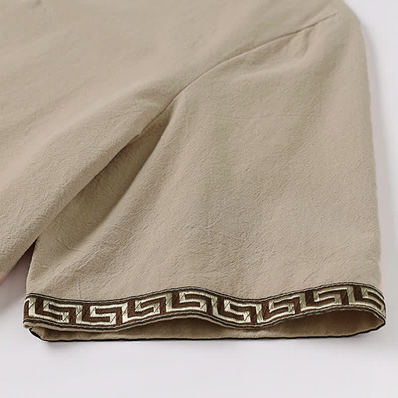 Buddha Stones T-shirt da uomo estiva a maniche corte con scollo a V e ricami, in cotone e lino. - image 8