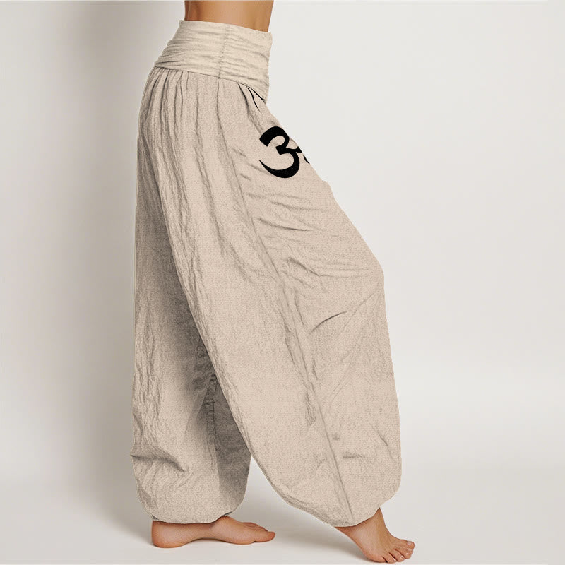 Buddha Stones Pantaloni harem da donna in cotone con elastico in vita e motivo OM Energy Lines. - image 12