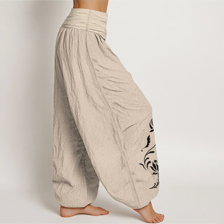 Buddha Stones Pantaloni harem da donna in cotone con motivo a petali di loto e elastico in vita. - image 12
