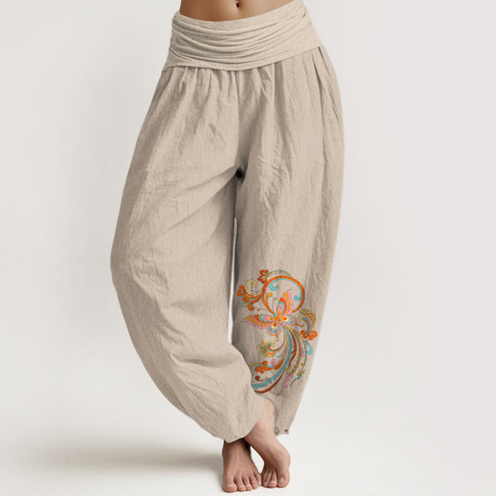 Buddha Stones Pantaloni harem da donna in cotone, con motivo a farfalle e nuvole di buon auspicio, con elastico in vita. - Tan - US16, UK/AU20, EU48 (3XL) - image 11