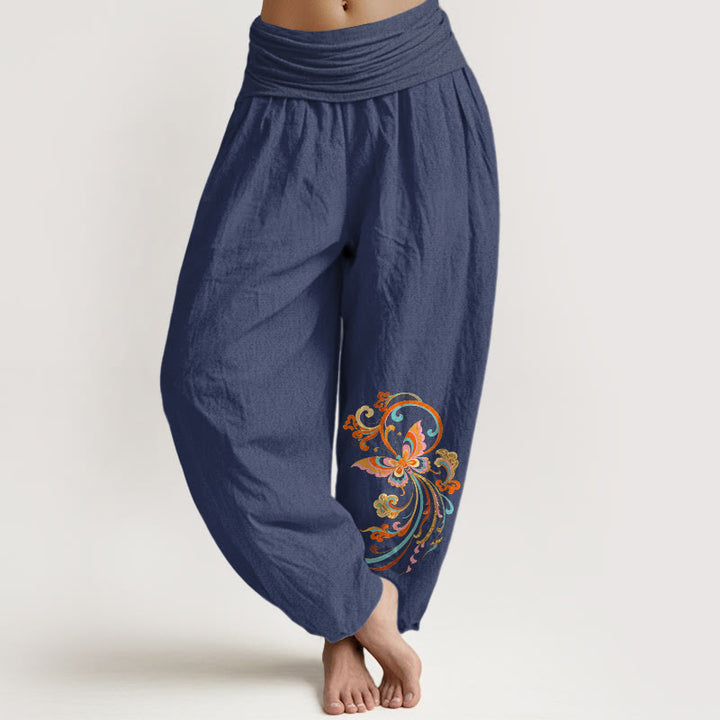 Buddha Stones Pantaloni harem da donna in cotone, con motivo a farfalle e nuvole di buon auspicio, con elastico in vita. - Blu ardesia scuro - US16, UK/AU20, EU48 (3XL) - image 5