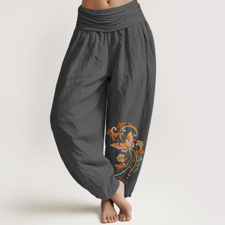 Buddha Stones Pantaloni harem da donna in cotone, con motivo a farfalle e nuvole di buon auspicio, con elastico in vita. - Grigio tenue - US16, UK/AU20, EU48 (3XL) - image 8