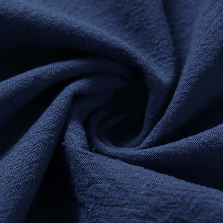 Buddha Stones T-shirt da uomo a maniche corte con colletto a revers, tinta unita, con bottoni a rana, in cotone e lino. - image 7