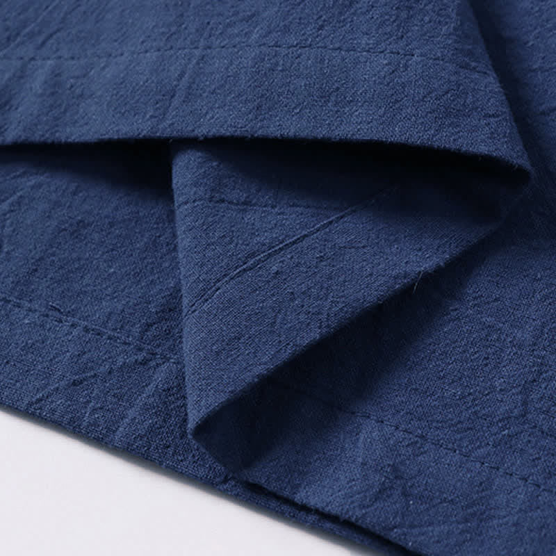 Buddha Stones T-shirt da uomo a maniche corte con colletto a revers, tinta unita, con bottoni a rana, in cotone e lino. - image 11