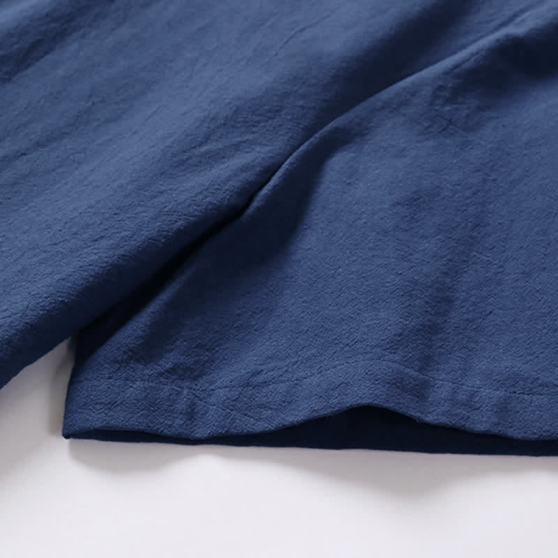 Buddha Stones T-shirt da uomo a maniche corte con colletto a revers, tinta unita, con bottoni a rana, in cotone e lino. - image 8