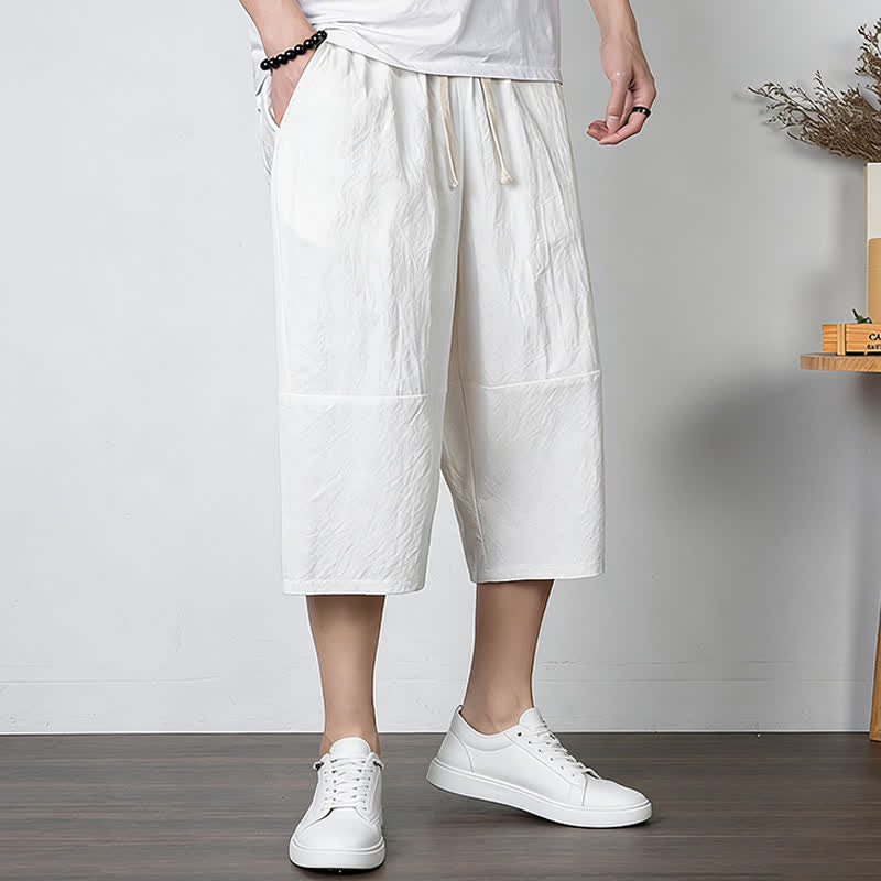 Buddha Stones Pantaloni harem da uomo in cotone e lino, lunghezza capri, con coulisse e tasche. - image 8